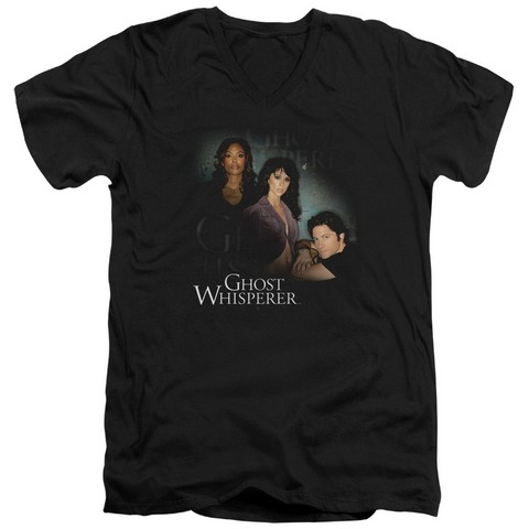 Ghost Whisperer-Diagonal Cast - Short Sleeve Adult 30-1 V-Neck Tee - Black- Small