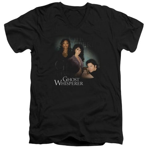 Ghost Whisperer-Diagonal Cast - Short Sleeve Adult 30-1 V-Neck Tee - Black- Medium