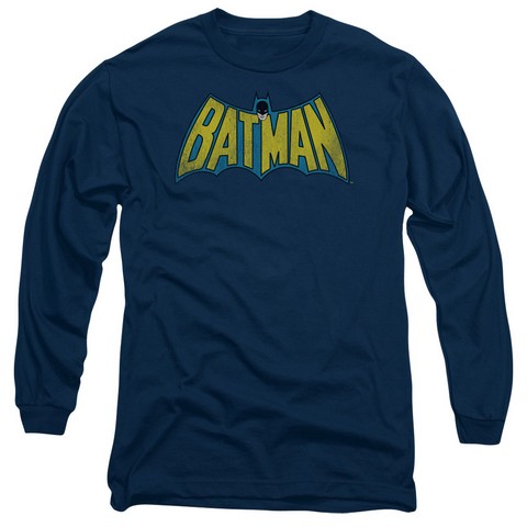 Dc-Classic Batman Logo - Long Sleeve Adult 18-1 Tee - Navy- 2X