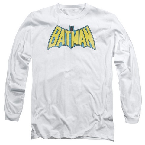 Dc-Classic Batman Logo - Long Sleeve Adult 18-1 Tee - White & Extra Large