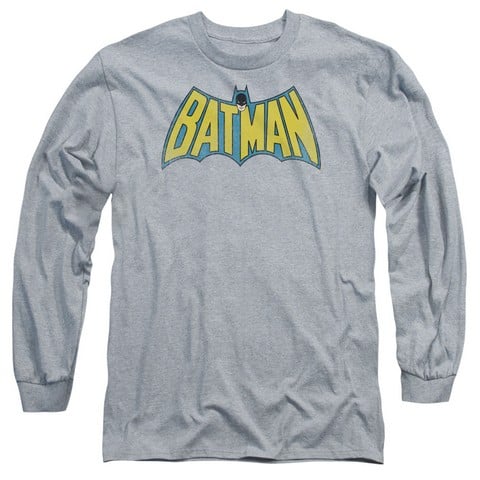 Dc-Classic Batman Logo - Long Sleeve Adult 18-1 Tee - Heather & Medium