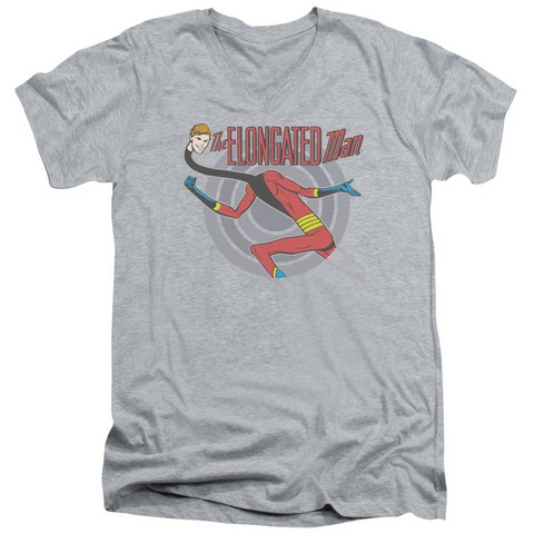 Dc-Elongated Man - Short Sleeve Adult 30-1 V-Neck Tee - Heather & Medium
