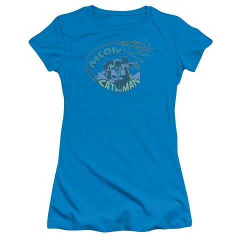 Dc-Meow Catwoman - Short Sleeve Junior Sheer Tee - Turquoise, Small -  NewGroove, NE543061