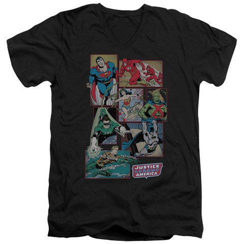 Dc-Justice League Boxes - Short Sleeve Adult 30-1 V-Neck Tee - Black- Medium