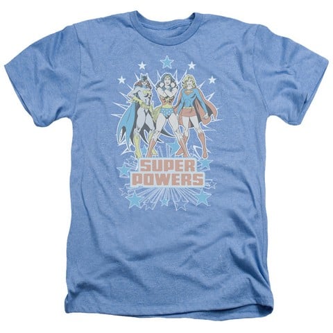 Dc-Super Powers X3 - Adult Heather Tee - Light Blue- 2X