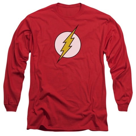Dc-Flash Logo - Long Sleeve Adult 18-1 Tee - Red, Small