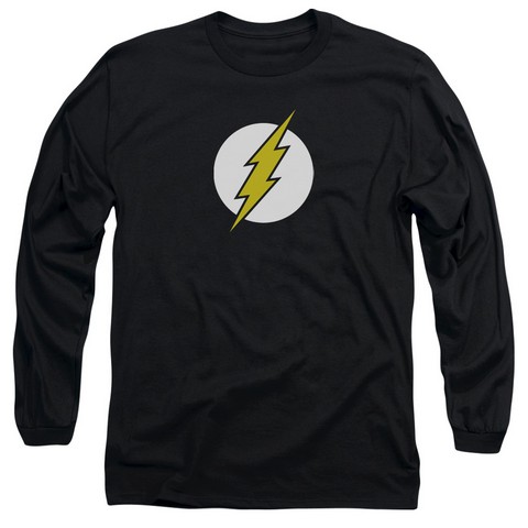 Dc-Flash Logo - Long Sleeve Adult 18-1 Tee - Black- Medium