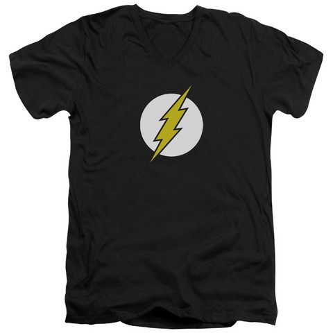 Dc-Flash Logo - Short Sleeve Adult 30-1 V-Neck Tee - Black- Small