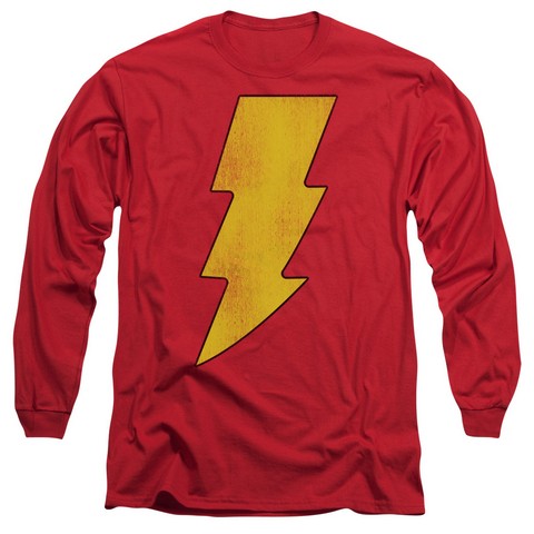 Dc-Shazam Logo Distressed - Long Sleeve Adult 18-1 Tee - Red- Small