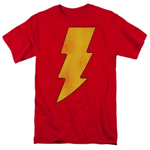 Dc-Shazam Logo Distressed - Short Sleeve Adult 18-1 Tee - Red- Small