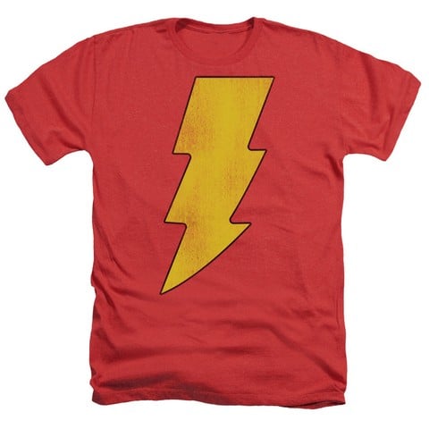 Dc-Shazam Logo Distressed - Adult Heather Tee - Red- Medium