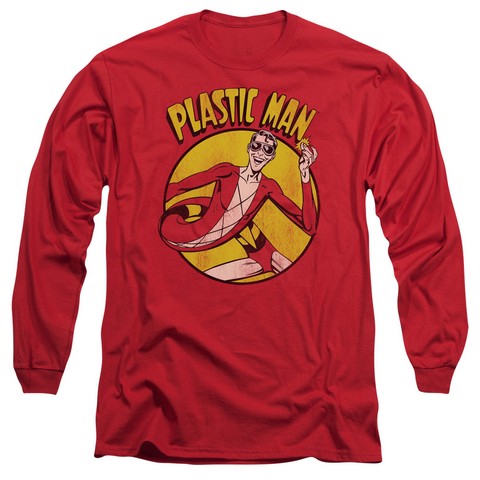 Dc-Plastic Man - Long Sleeve Adult 18-1 Tee - Red- Large
