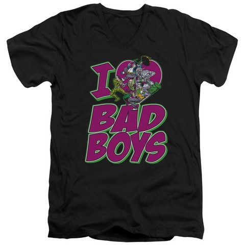 Dc-I Heart Bad Boys - Short Sleeve Adult 30-1 V-Neck Tee - Black- Extra Large