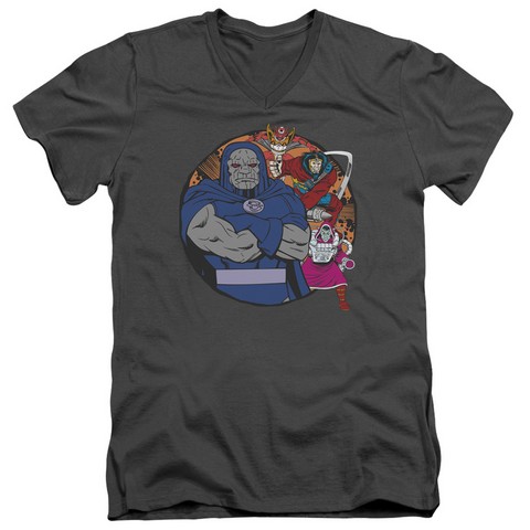 DC-Apokolips Represent - Short Sleeve Adult 30-1 V-Neck Tee - Charcoal- Small