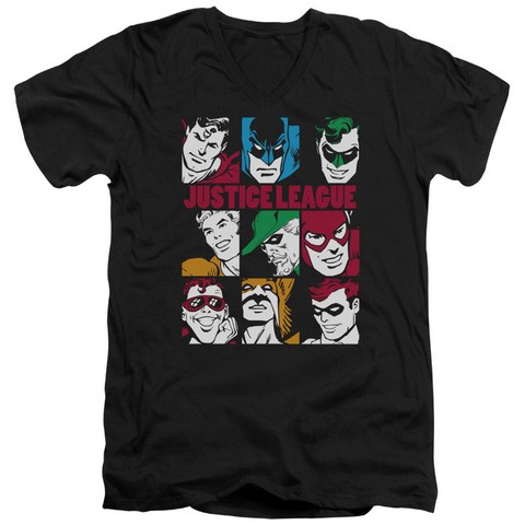 Dc-Nine Blocks Of Justice - Short Sleeve Adult 30-1 V-Neck Tee - Black- Extra Large