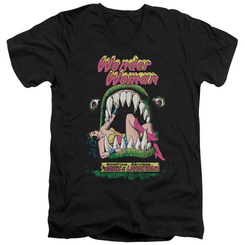 Dc-Jaws - Short Sleeve Adult 30-1 V-Neck Tee - Black- Small