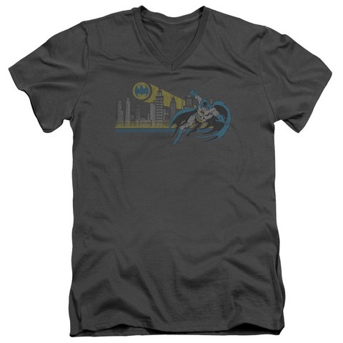Dc-Gotham Retro - Short Sleeve Adult 30-1 V-Neck Tee - Charcoal, Medium