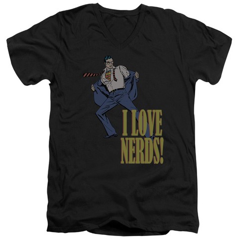 Dc-I Love Nerds - Short Sleeve Adult 30-1 V-Neck Tee - Black- Large