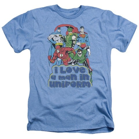Dc-I Love A Man In Uniform - Adult Heather Tee - Light Blue- Medium