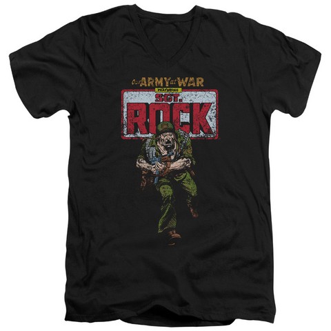 Dc-Sgt Rock - Short Sleeve Adult 30-1 V-Neck Tee - Black- Medium