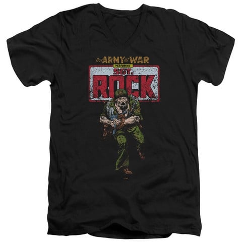 Dc-Sgt Rock - Short Sleeve Adult 30-1 V-Neck Tee - Black- Extra Large