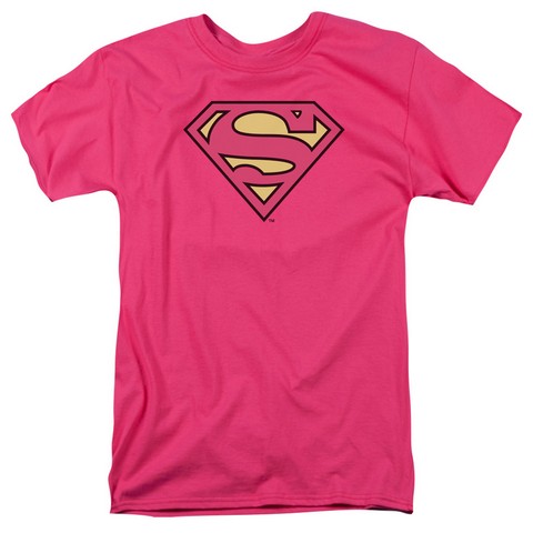 Dc-Superman Classic Logo - Short Sleeve Adult 18-1 Tee - Hot Pink- Medium