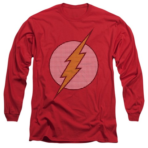 Dc-Flash Little Logos - Long Sleeve Adult 18-1 Tee - Red- Medium