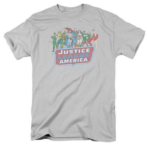 Dc-Jla Lineup - Short Sleeve Adult 18-1 Tee - Silver- Small