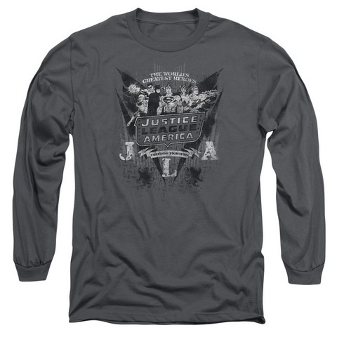 Dc-Greatest Heroes - Long Sleeve Adult 18-1 Tee - Charcoal- Small