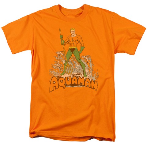 Dc-Aquaman Distressed - Short Sleeve Adult 18-1 Tee - Orange- Medium