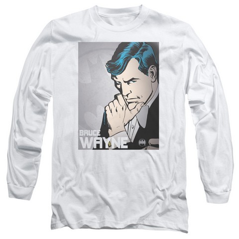 DcBruce Wayne Long Sleeve Adult 181 Tee  White  Medium