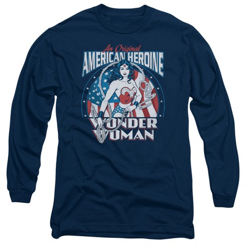 Dc-American Heroine - Long Sleeve Adult 18-1 Tee - Navy- Medium