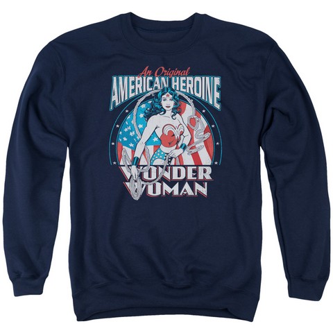 Dc-American Heroine - Adult Crew Neck Sweatshirt - Navy- Medium