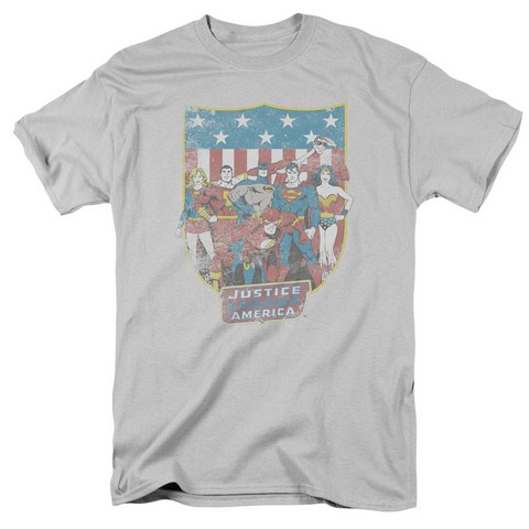 Dc-Jla American Shield - Short Sleeve Adult 18-1 Tee - Silver- Medium