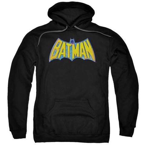 Dco-Batman Neon Distress Logo - Adult Pull-Over Hoodie - Black- Small