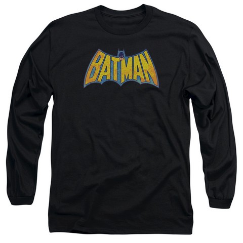 Dco-Batman Neon Distress Logo - Long Sleeve Adult 18-1 Tee - Black- Medium