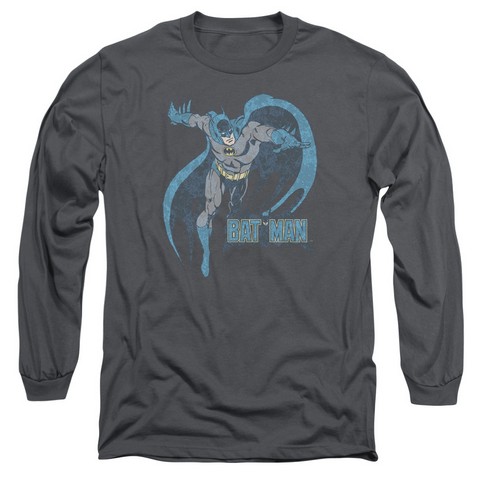 Dco-Desaturated Batman - Long Sleeve Adult 18-1 Tee - Charcoal- Medium