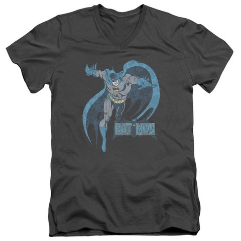 Dco-Desaturated Batman - Short Sleeve Adult 30-1 Tee V-Neck - Charcoal, Medium