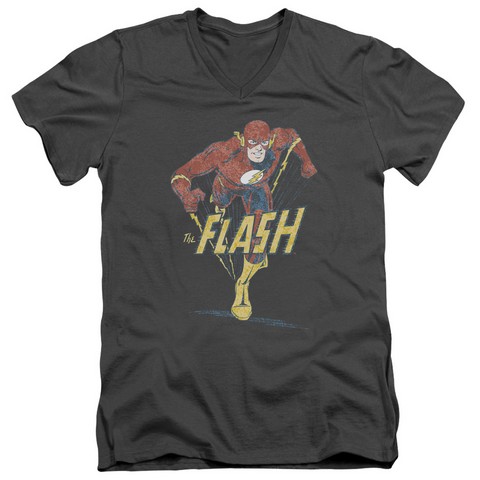 Dco-Desaturated Flash - Short Sleeve Adult 30-1 Tee V-Neck - Charcoal- Large