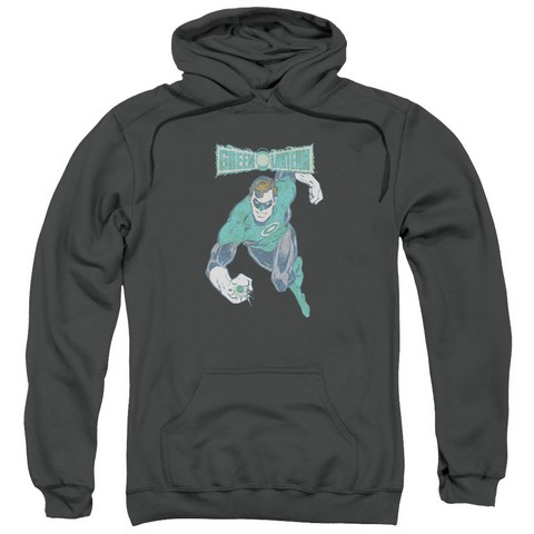 Dco-Desaturated Green Lantern - Adult Pull-Over Hoodie - Charcoal- Small