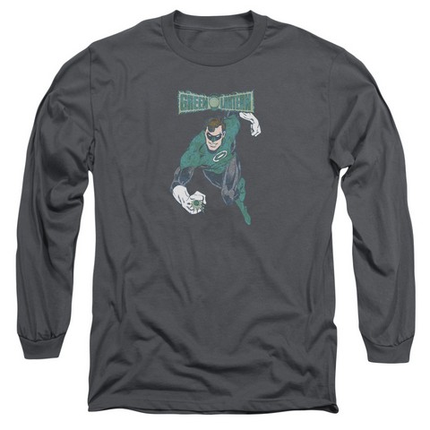 Dco-Desaturated Green Lantern - Long Sleeve Adult 18-1 Tee - Charcoal- Medium