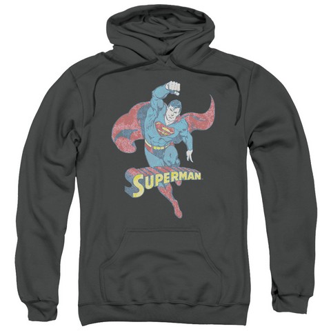 Dco-Desaturated Superman - Adult Pull-Over Hoodie - Charcoal- Medium