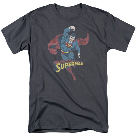 Dco-Desaturated Superman - Short Sleeve Adult 18-1 Tee - Charcoal- Extra Large