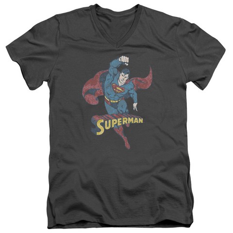 Dco-Desaturated Superman - Short Sleeve Adult 30-1 Tee V-Neck - Charcoal- Extra Large -  Trevco, DCO601-AV-4