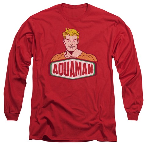 Dco-Aquaman Sign - Long Sleeve Adult 18-1 Tee - Red- Medium