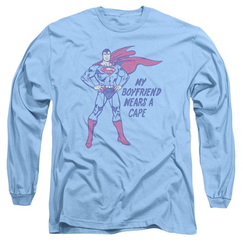 Dc-Wears A Cape - Long Sleeve Adult 18-1 Tee - Carolina Blue- Medium