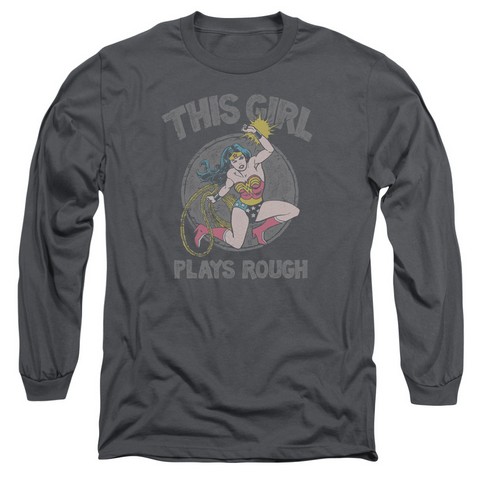 DC-Plays Rough - Long Sleeve Adult 18-1 Tee - Charcoal- Large