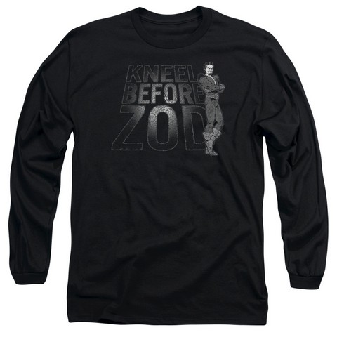 Dc-Kneel Zod - Long Sleeve Adult 18-1 Tee - Black- Medium