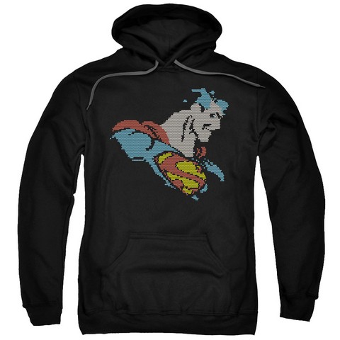 Dc-Lite Brite Superman - Adult Pull-Over Hoodie - Black- Small