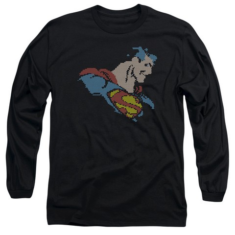 Dc-Lite Brite Superman - Long Sleeve Adult 18-1 Tee - Black- Small